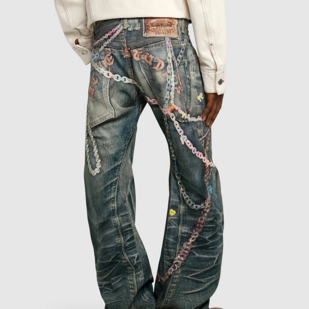Acne Studios 2006 - Size 46EU Multicolor Chain-Printed Baggy Barrel Jeans